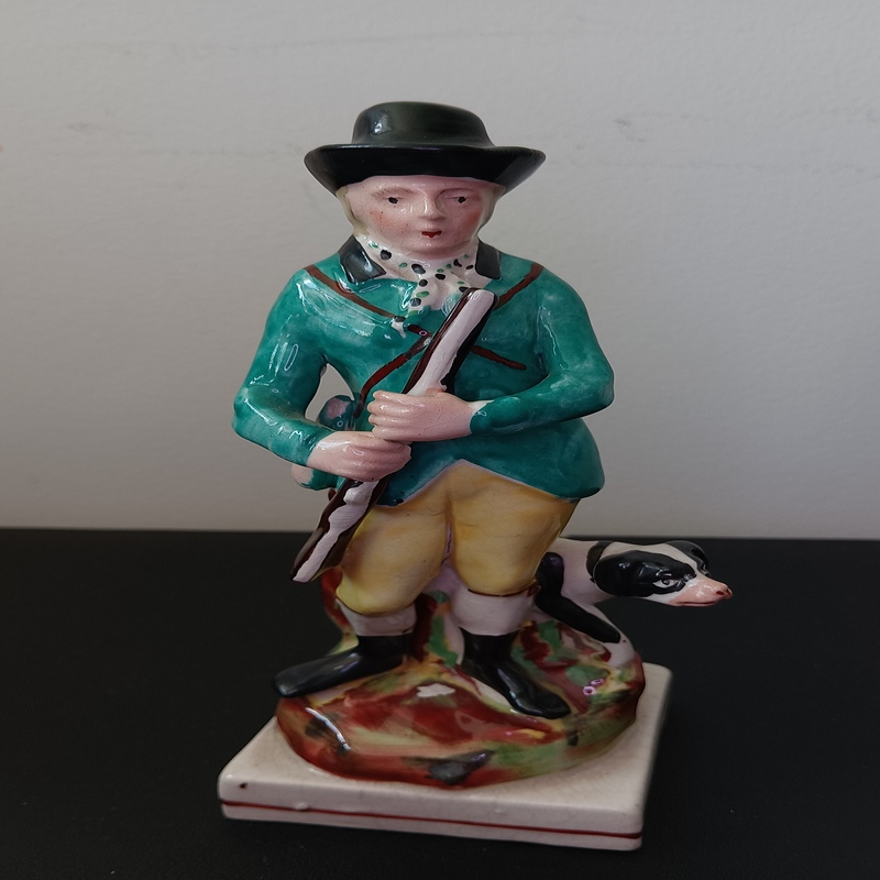 Vintage Staffordshire Ware Porcelain Figurine Man with Dog | Kent England | VGUC