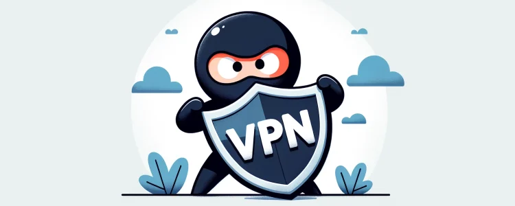 a cute cartoony ninja holding a vpn symbol