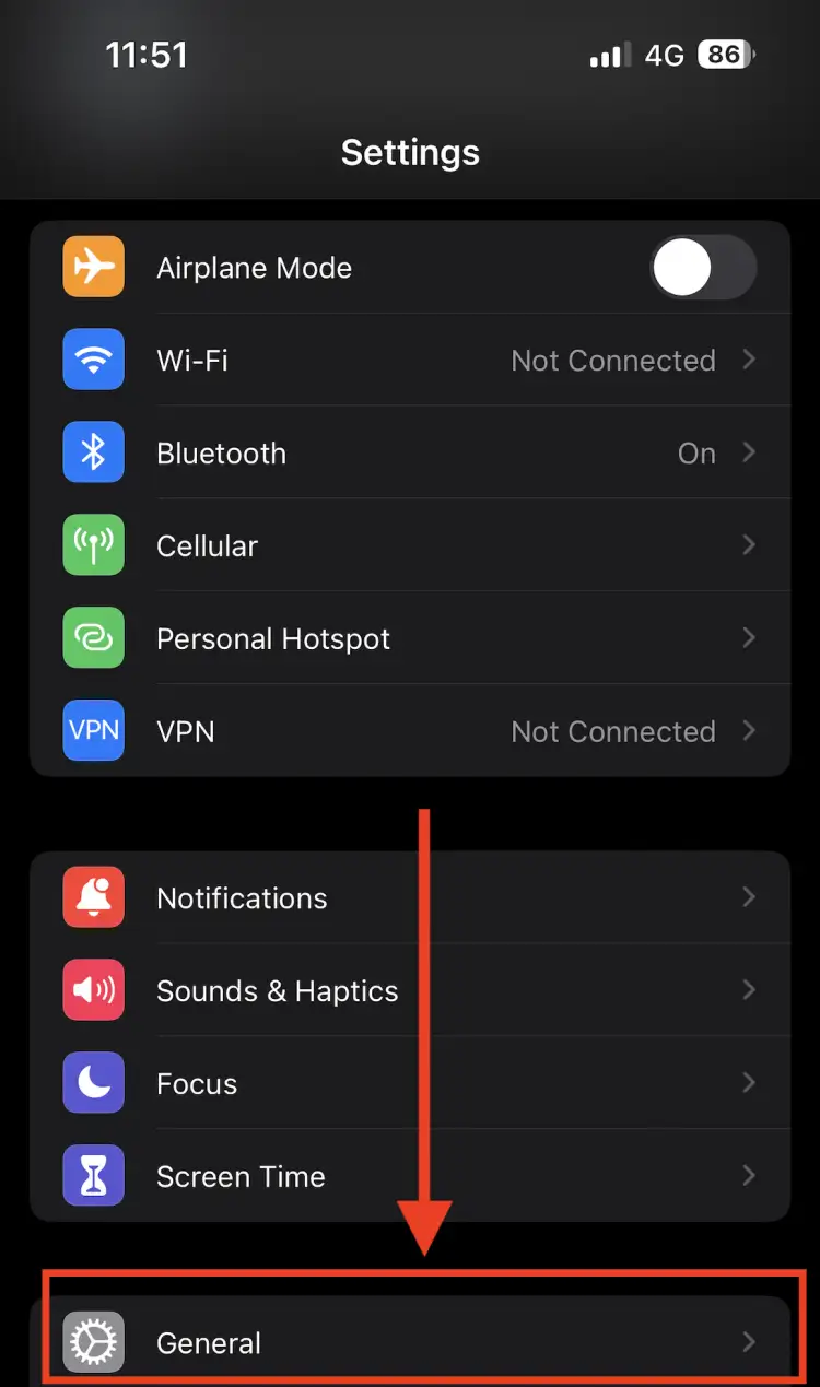 a screenshot of the settings app on iphone