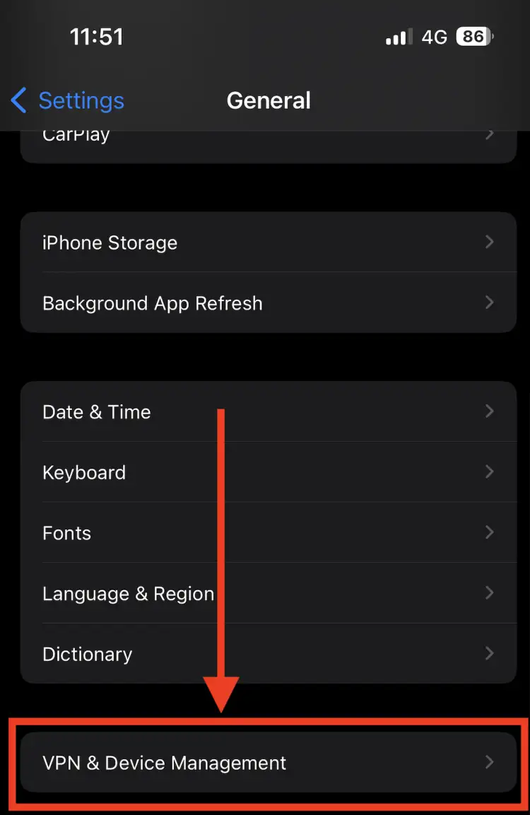 a screenshot of the general section of the settings app on iphone