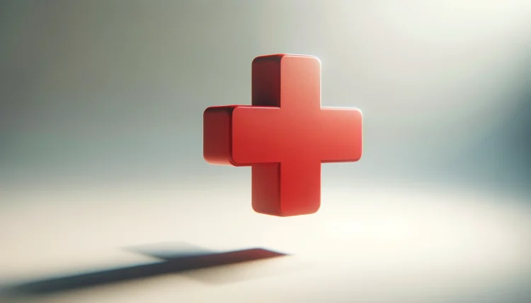 a red cross floating on the ground