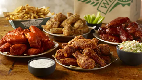 Wingstop food and storefront view at 4442 Slauson Ave in Maywood, California