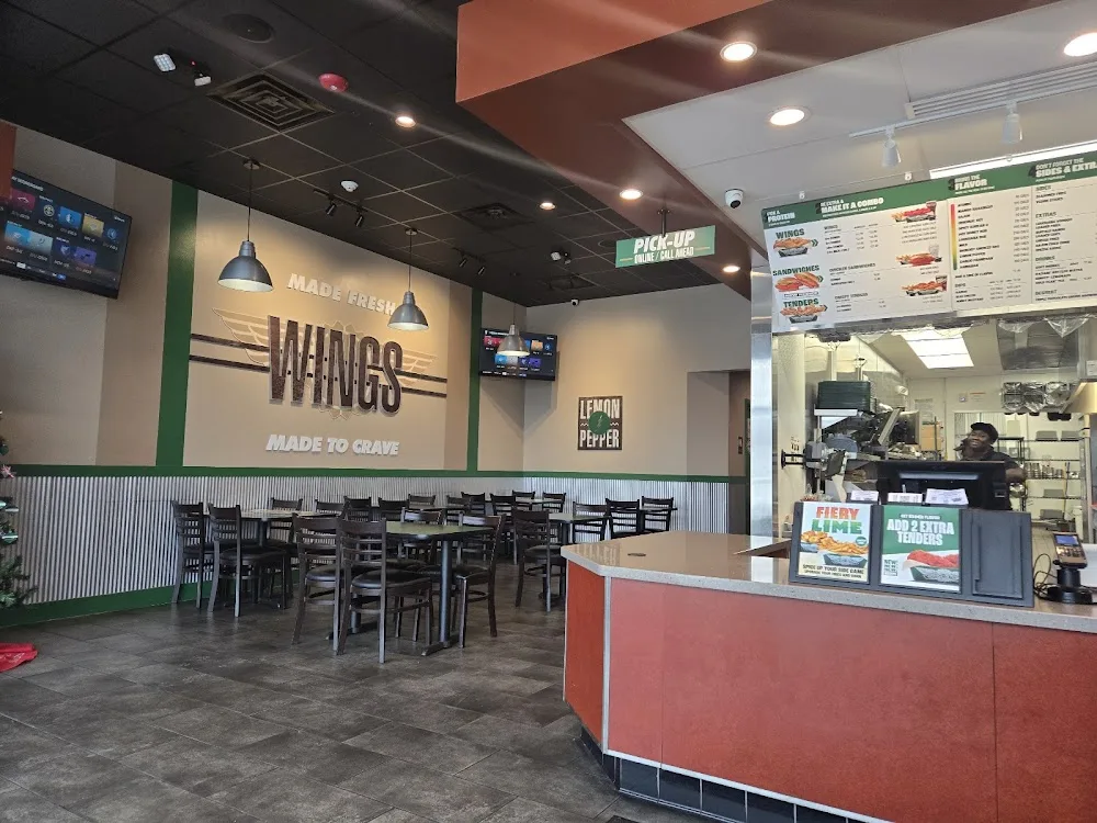 Wingstop food and storefront view at 115 Brown St. in East Stroudsburg, Pennsylvania