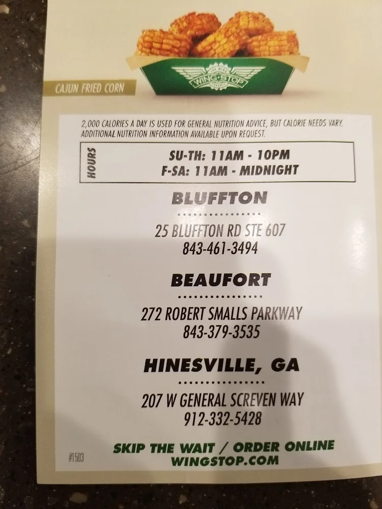 Wingstop food and storefront view at 25 Bluffton Rd Ste 607 in Bluffton, South Carolina