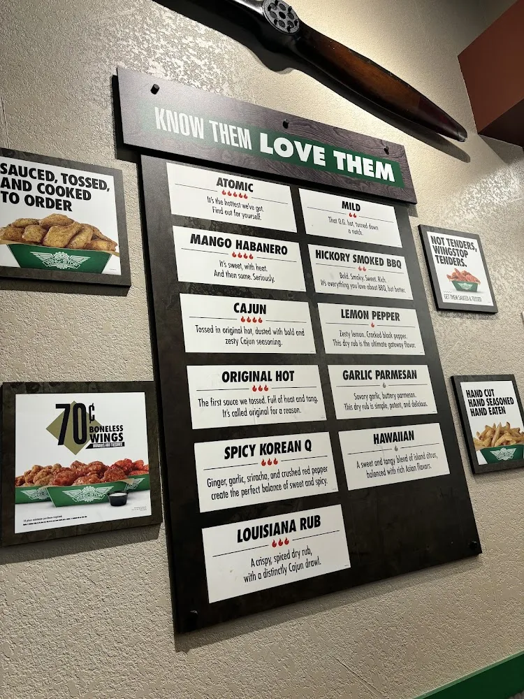 Wingstop food and storefront view at 9600 South I-35 in Austin, Texas