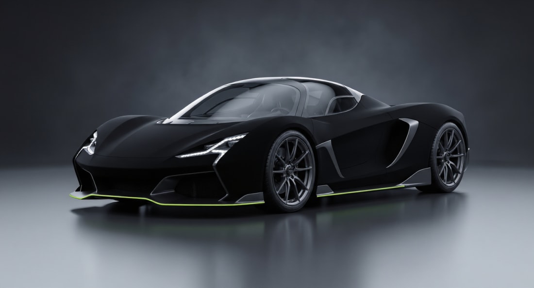 VANTA Eclipse — matte-black flagship coupé, front three-quarter.