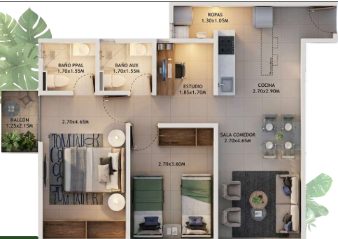 Apartamento esquinero