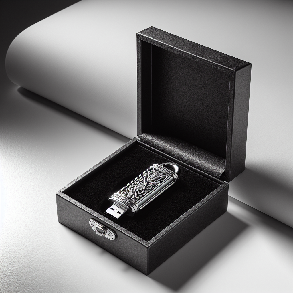 Engraved gold memorial USB drive in velvet pouch