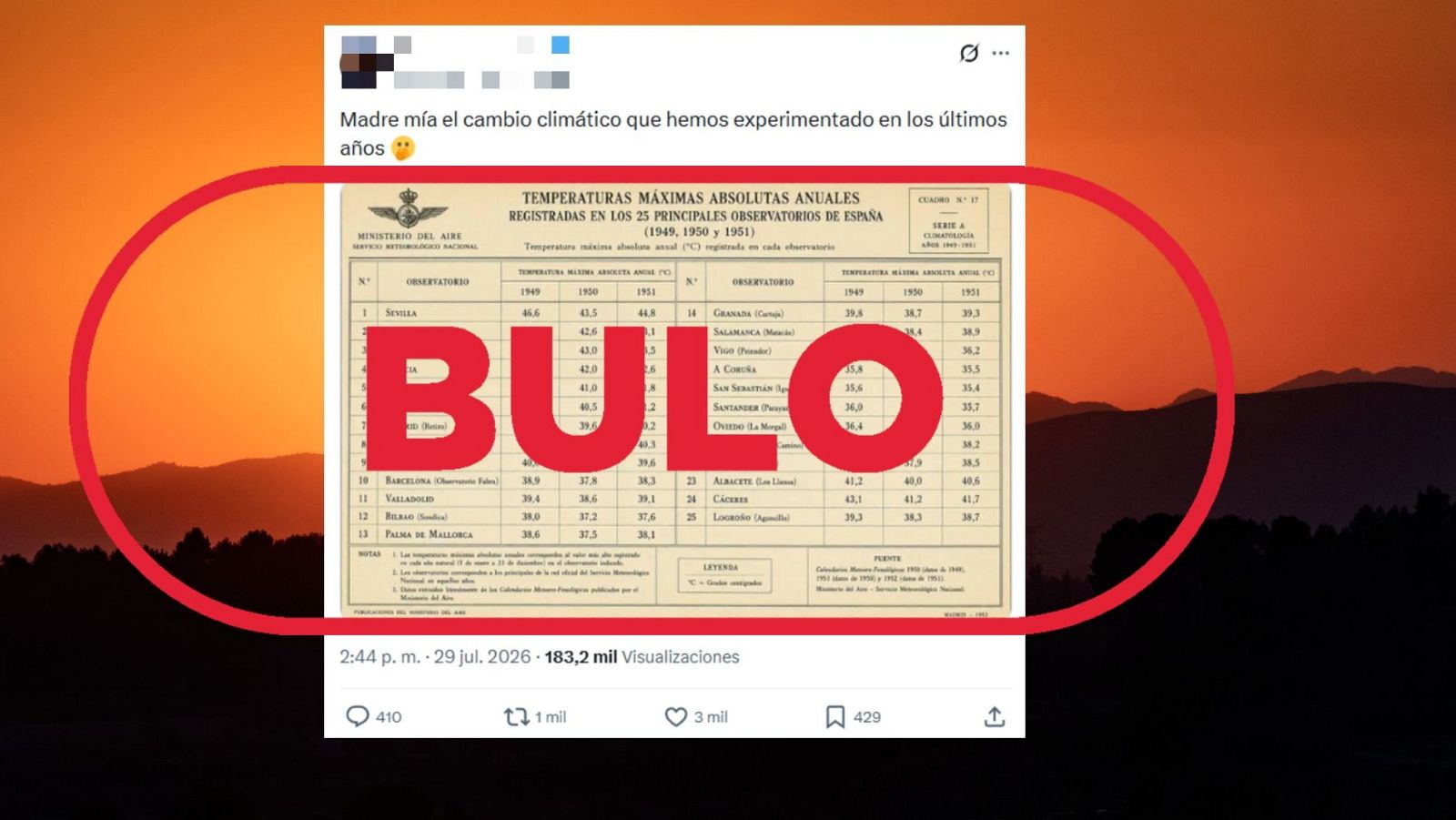 La tabla de temperaturas de 1950 que niega el cambio climático es un bulo con IA