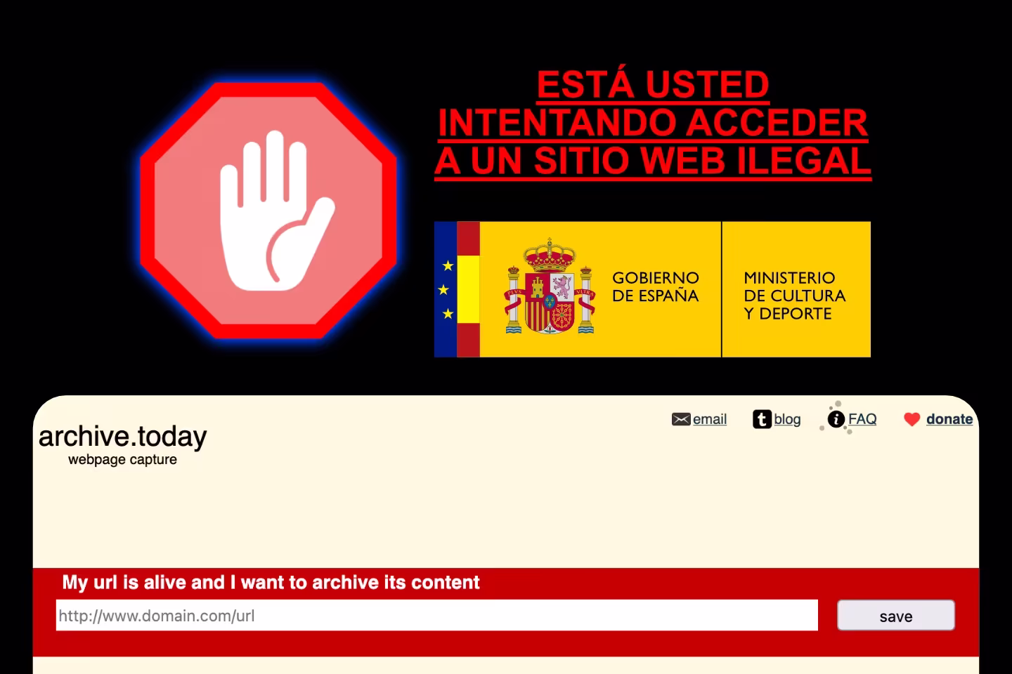 España bloquea archive.today por orden del Ministerio de Cultura
