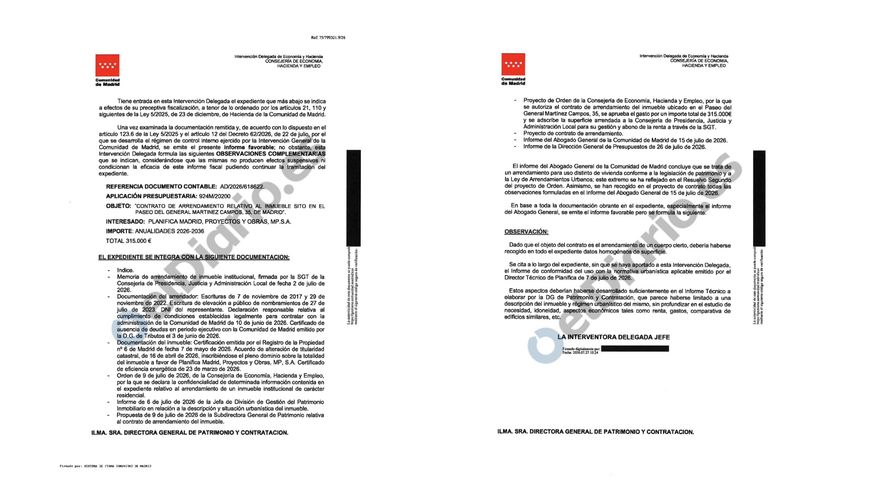 La interventora reprochó a Ayuso su falta de justificación para el ático de Chamberí