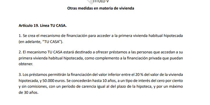 Préstamos de 50.000 euros sin intereses para la primera vivienda