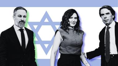 Autobús del lobby israelí ataca a Sánchez y niega el genocidio