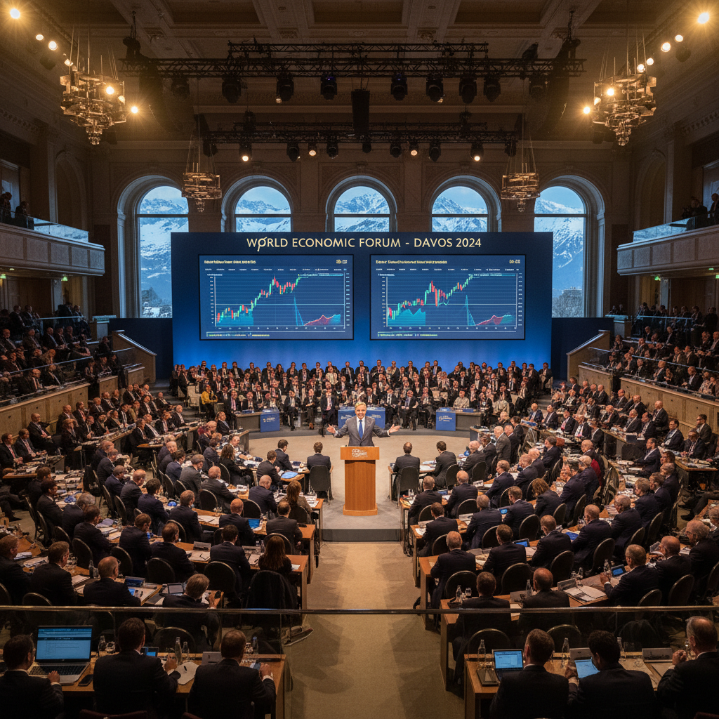 Donald Trump speaking at Davos about economic policies