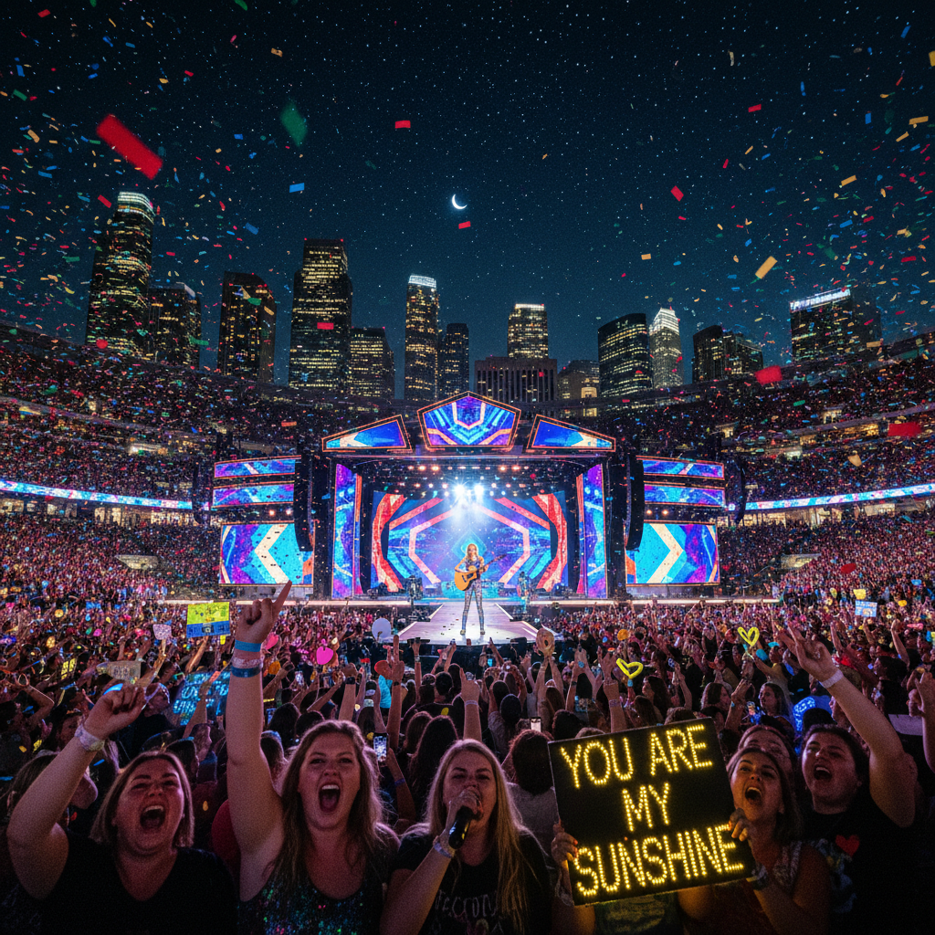 Taylor Swift concert stage with a massive crowd