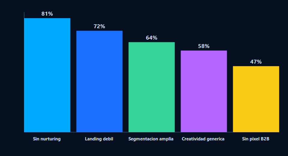 Gráfico de barras con los errores más comunes en Meta Ads B2B en Chile