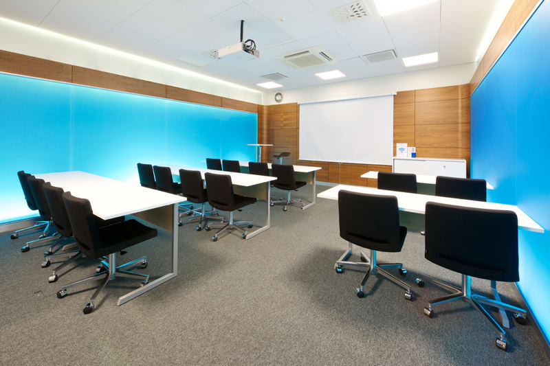 Unique class room and meeting room with excellent soundproofing and air conditioning. The room includes high speed Wi-Fi, a data projector or LCD-screen and a flip chart or a whiteboard and materials for taking notes.