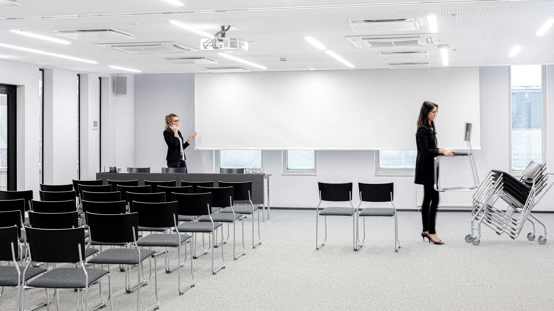 Meeting room for 36 persons on the 2nd floor of newly built Öpiku building in Ülemiste campus. The room is bright and well-equipped: projector and 236" projector screen, 2x120W wall-mounted speakers, Barco ClickShare system, 2x55 "LCD screens for displaying the prepared advertising info (images, videos), free WIFI, white board and markers, paper and pencils.