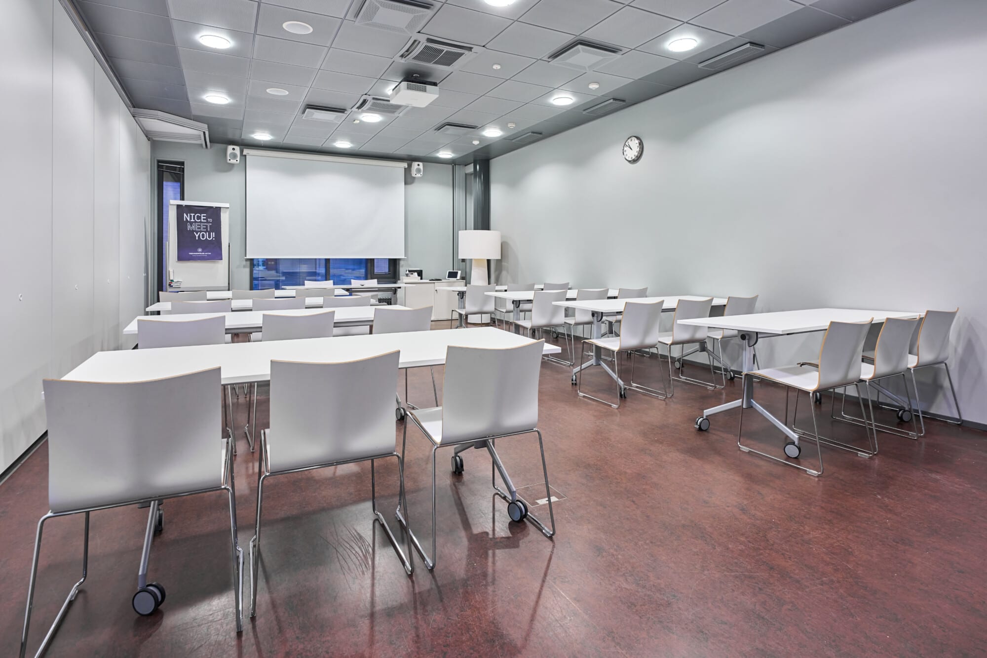 Seminar room located in the heart of Salmisaari has great traffic connections to the city center of Helsinki. Tables can be arranged to a diplomat or classroom mode, it is possible to set only chairs without tables for the audience or room can be arranged for cocktail party venue.