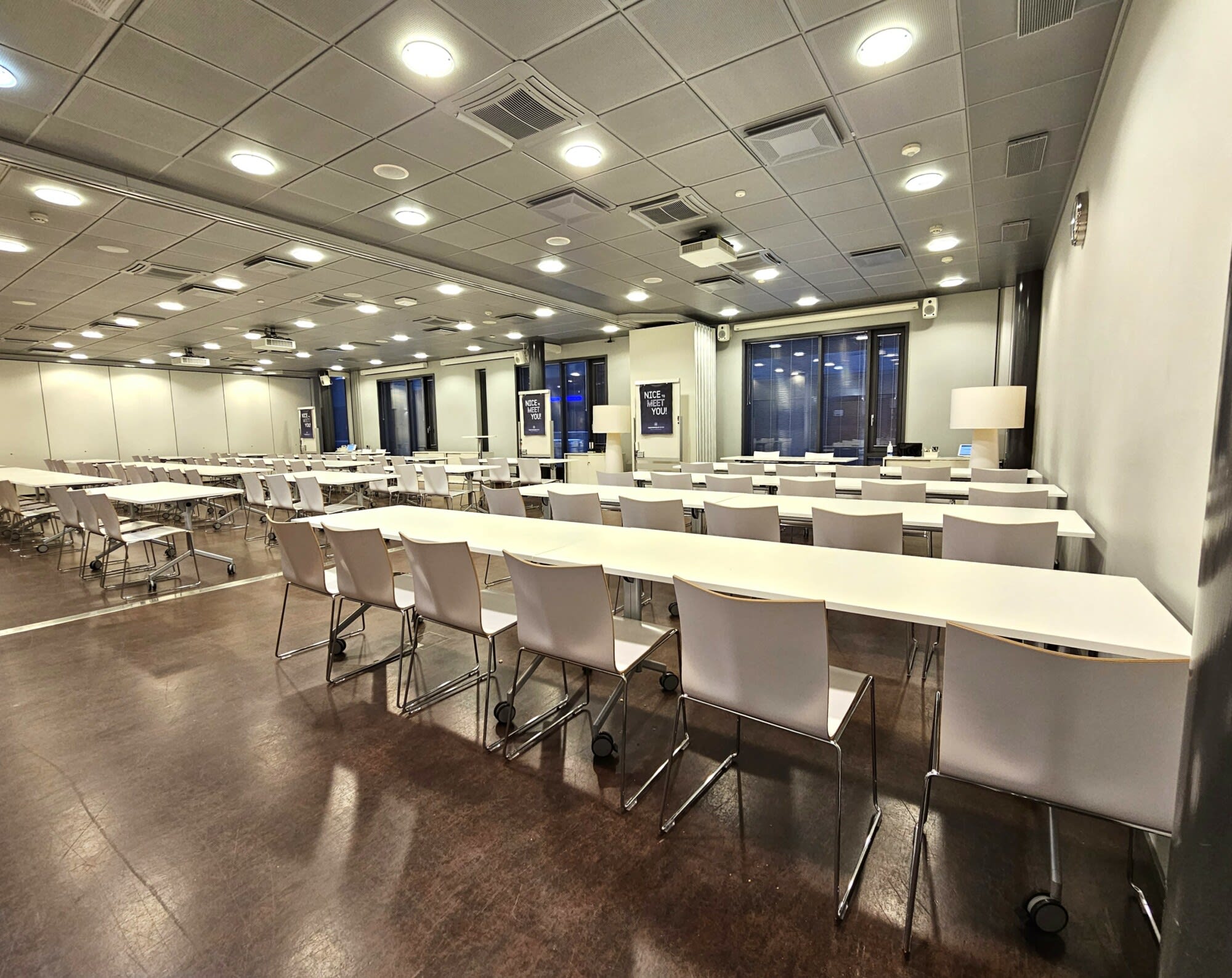 Seminar room in the heart of Salmisaari has great traffic connections to the city center of Helsinki. The tables can be arranged to classroom, diplomat or U-table mode or it is possible to set chair rows without tables.