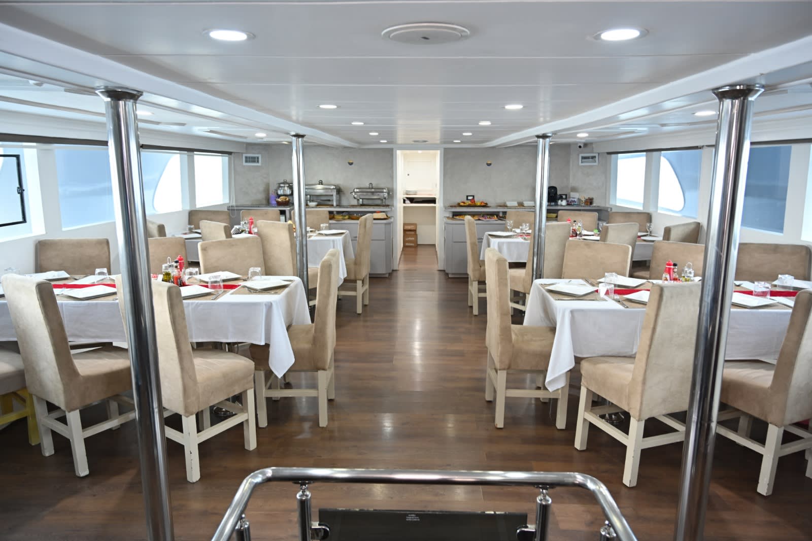 Dining on board at sunset