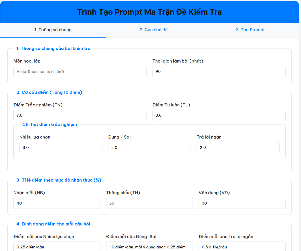 Công cụ tạo ma trận tự động