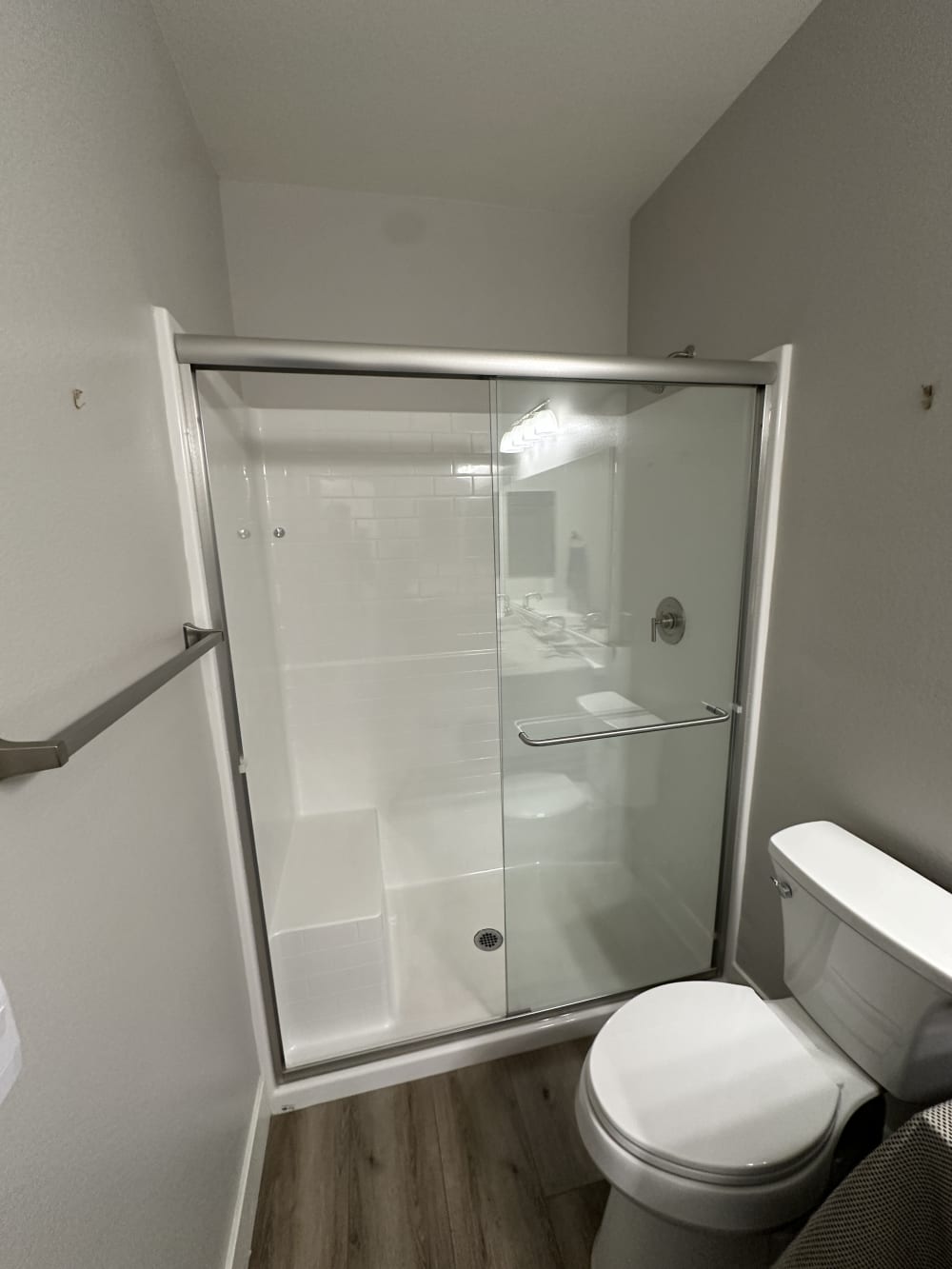 Standard walk-in shower before walk-in safety tub installation in Las Vegas by EZ Bath & Shower