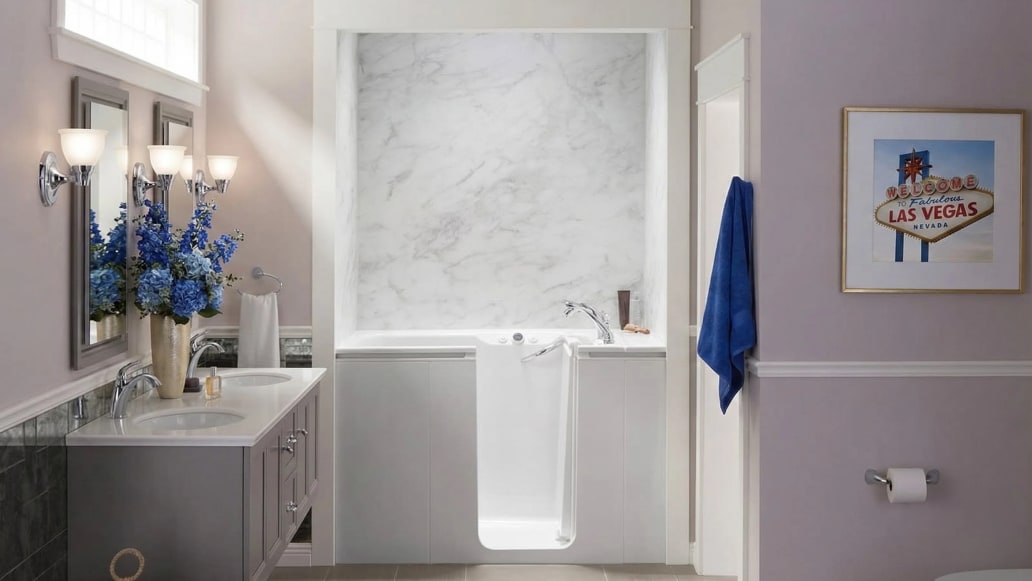 Walk-in safety tub with hydrotherapy jets for senior accessibility in Las Vegas by EZ Bath & Shower