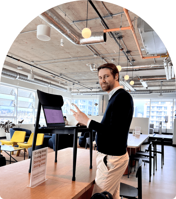 man at a standing desk