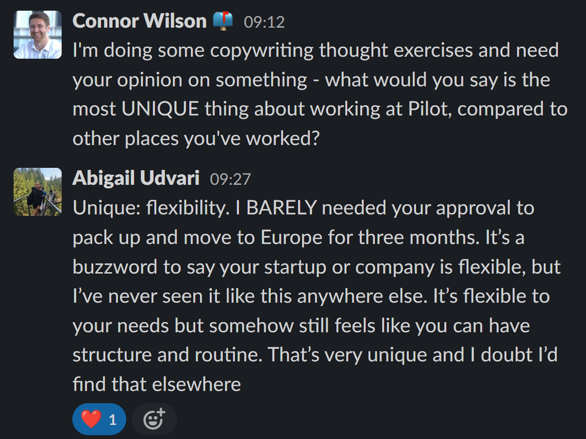 pilot slack messages