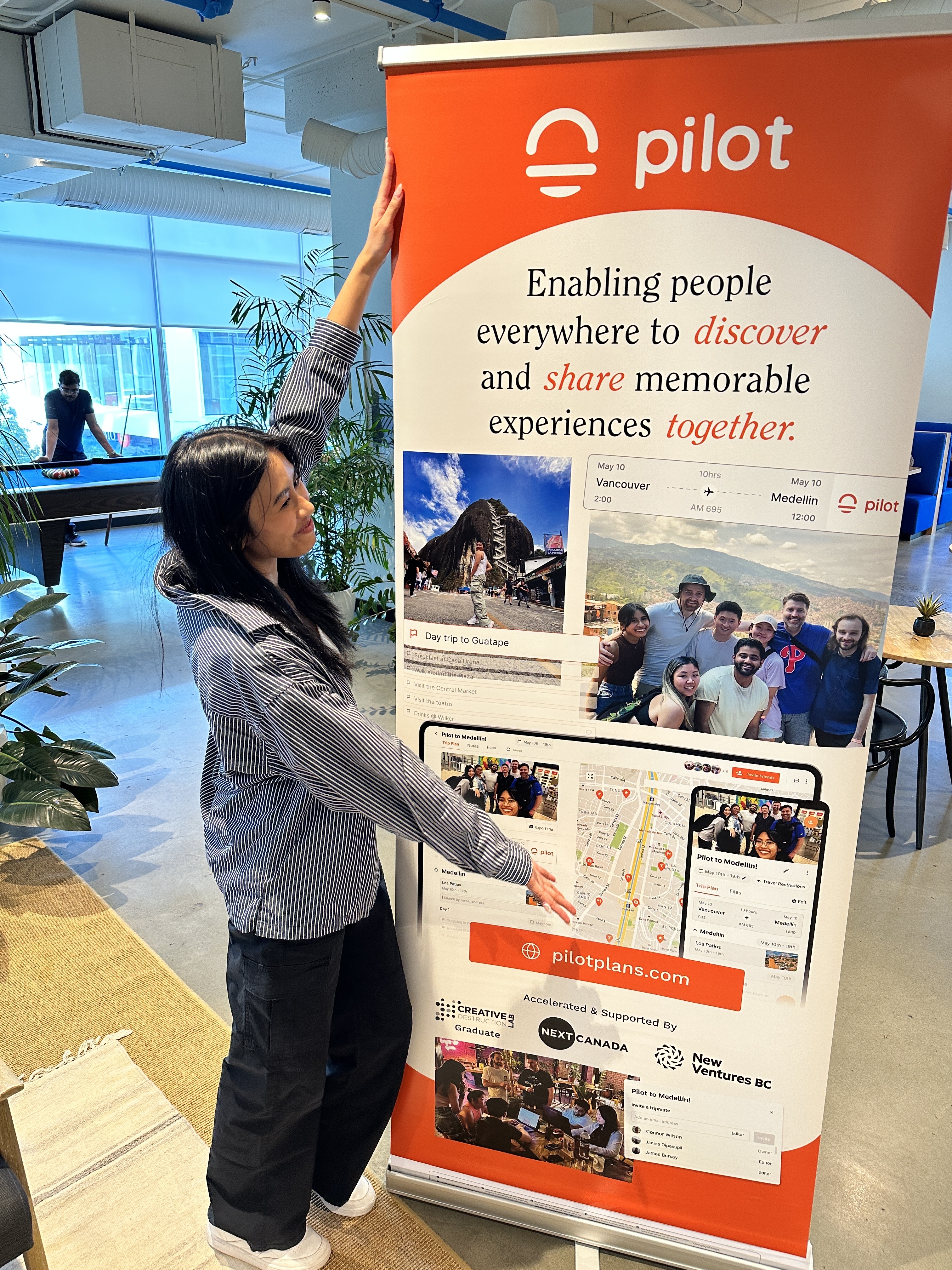 pilot marketing designer showing off a banner