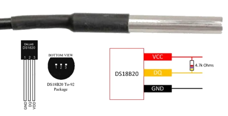 DS18B20 Temperature Sensor Pinout