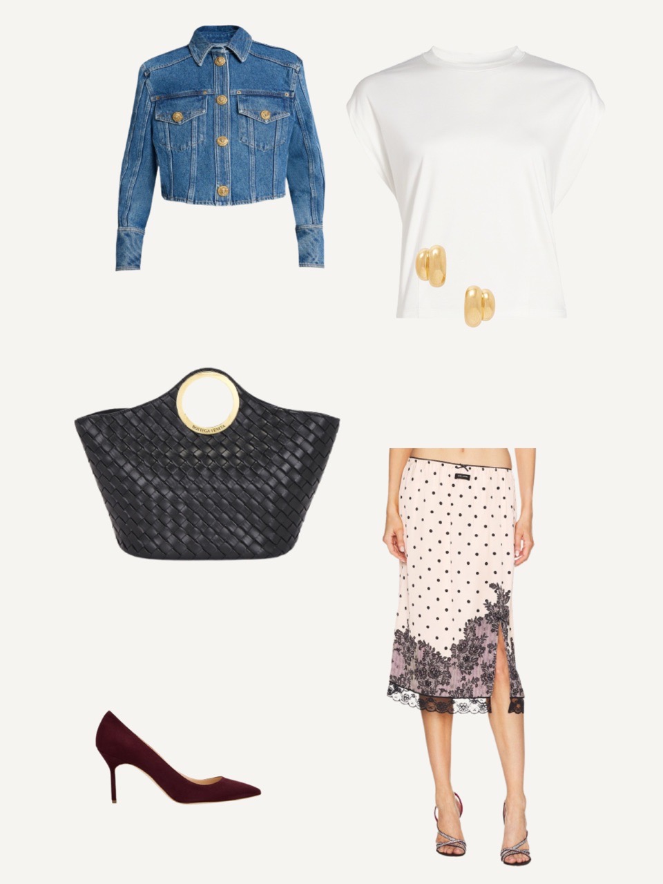 Polka-Dot Midi & Denim Chic
