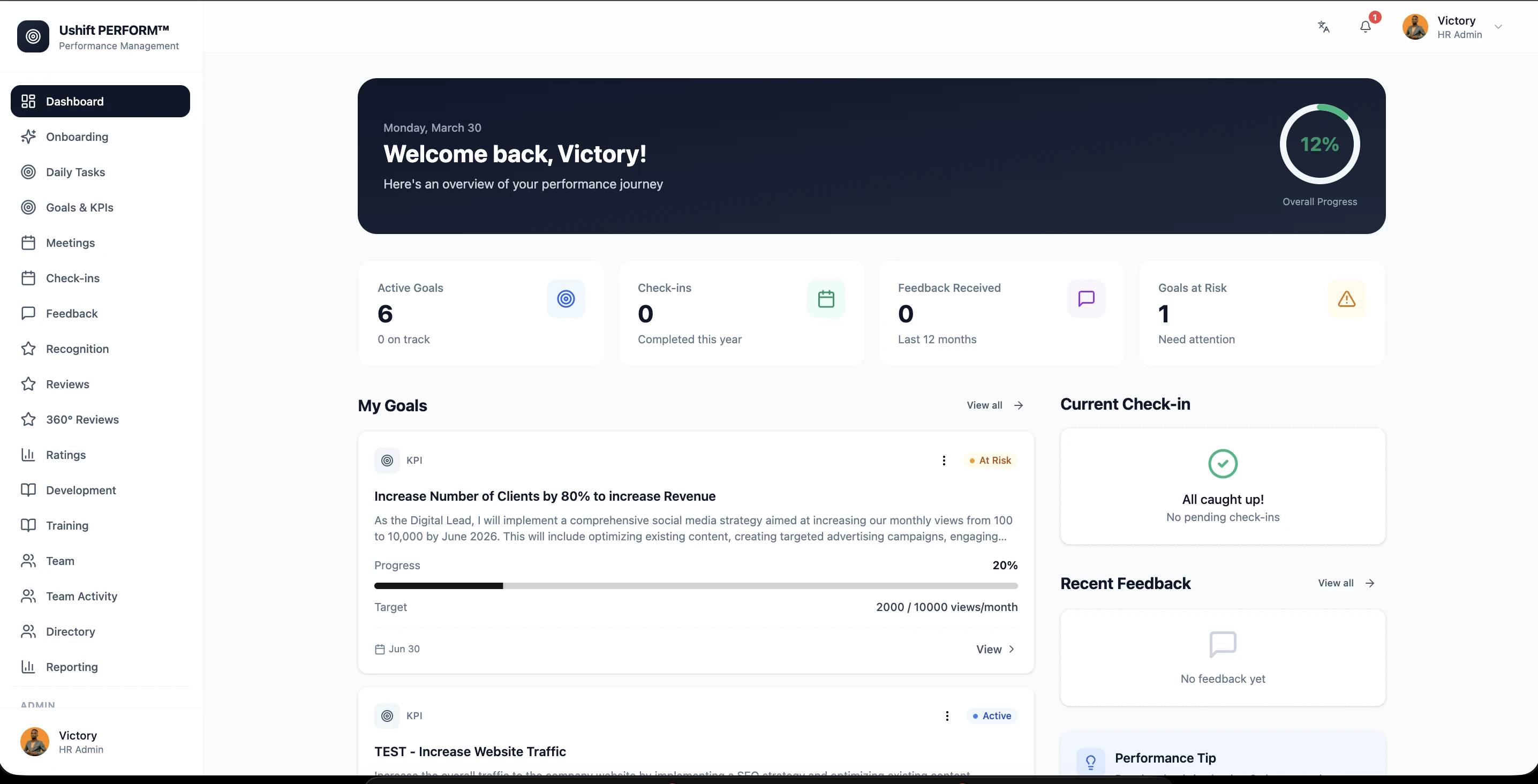 Ushift Perform Dashboard