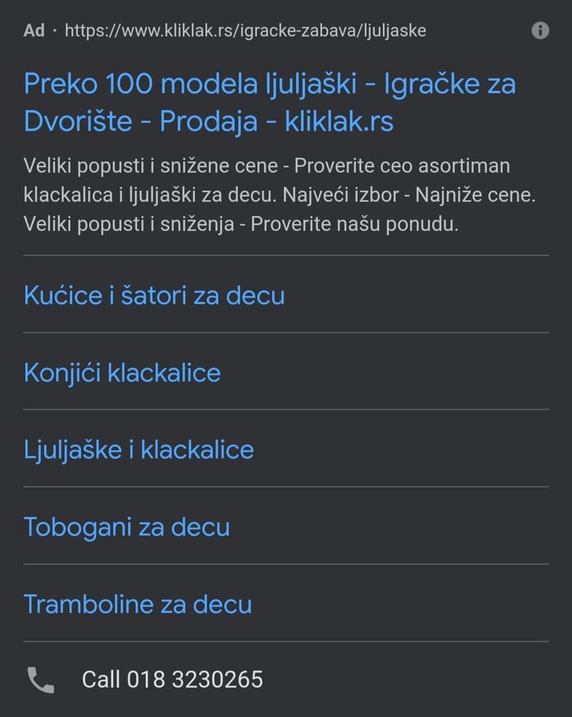 search network oglas primer