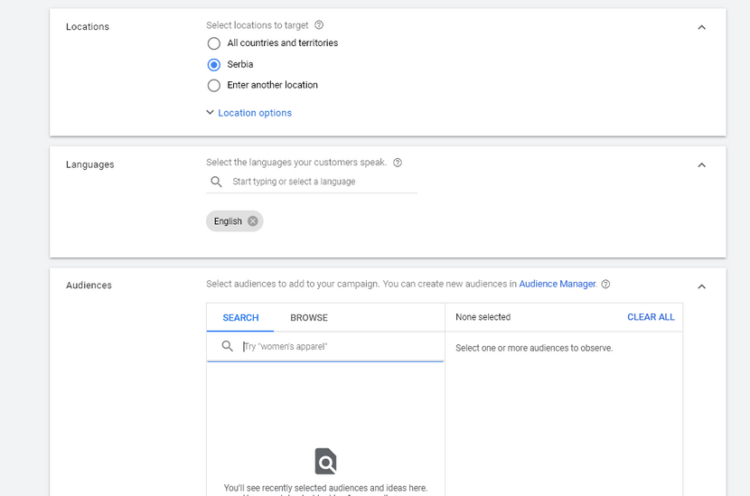 search network oglasi podesavanja