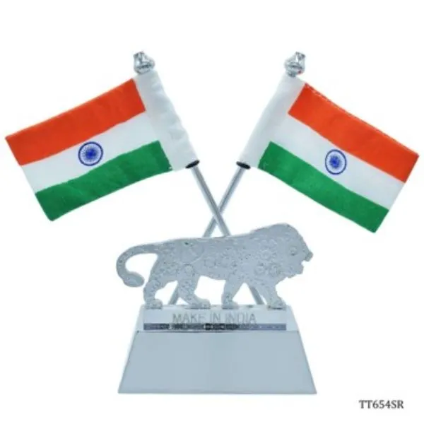 Table Top Cross Flag Golden With Make In India
