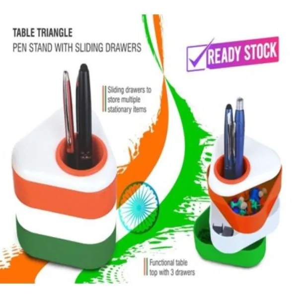 Table Triangle Pen Stand With Sliding Drawers