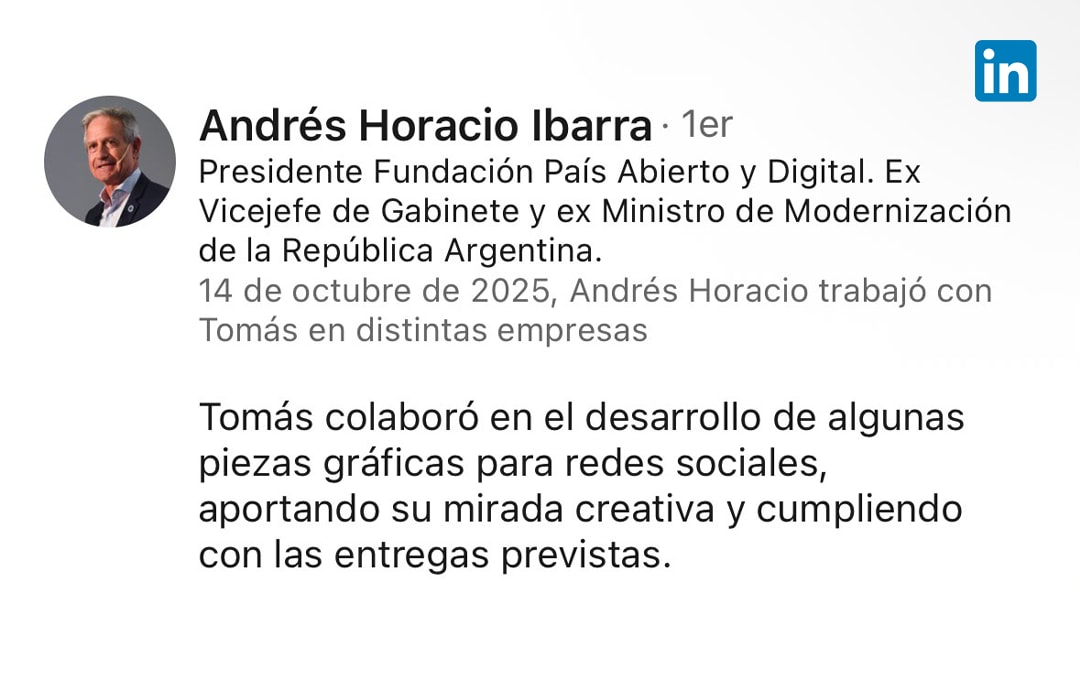 Reseña de Andrés Horacio Ibarra en LinkedIn
