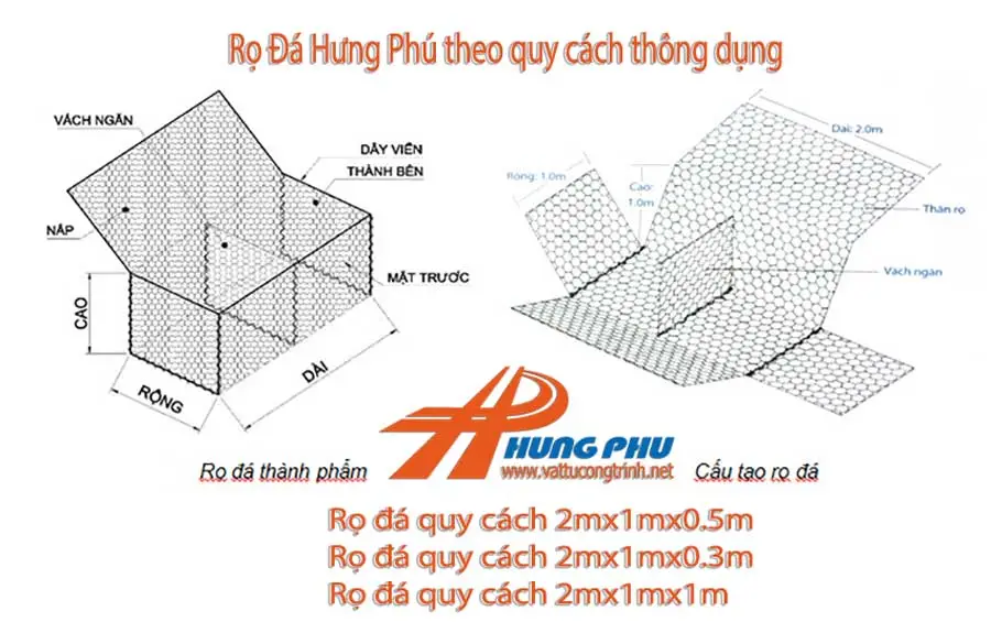 Thiết kế tường chắn trọng lực phổ biến với rọ đá hộc