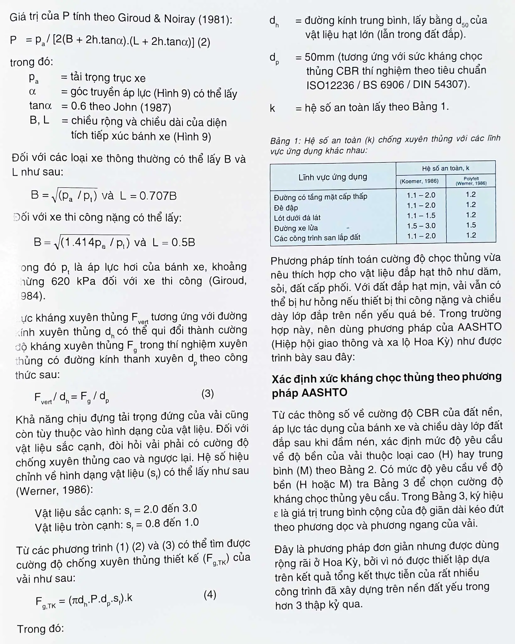 Tính toán vải địa kỹ thuật với các tiêu chuẩn thiết kế công trình trên nền đất yếu