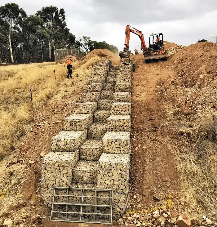 Căn chỉnh rọ đá trong quá trình lắp đặt