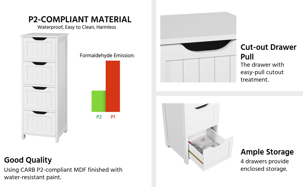 Bonnlo Bathroom Organizer and Storage Wooden Side Bathroom Cabinet with 4  Drawers Free Standing Cabinet White for Bathroom Bedroom Living Room