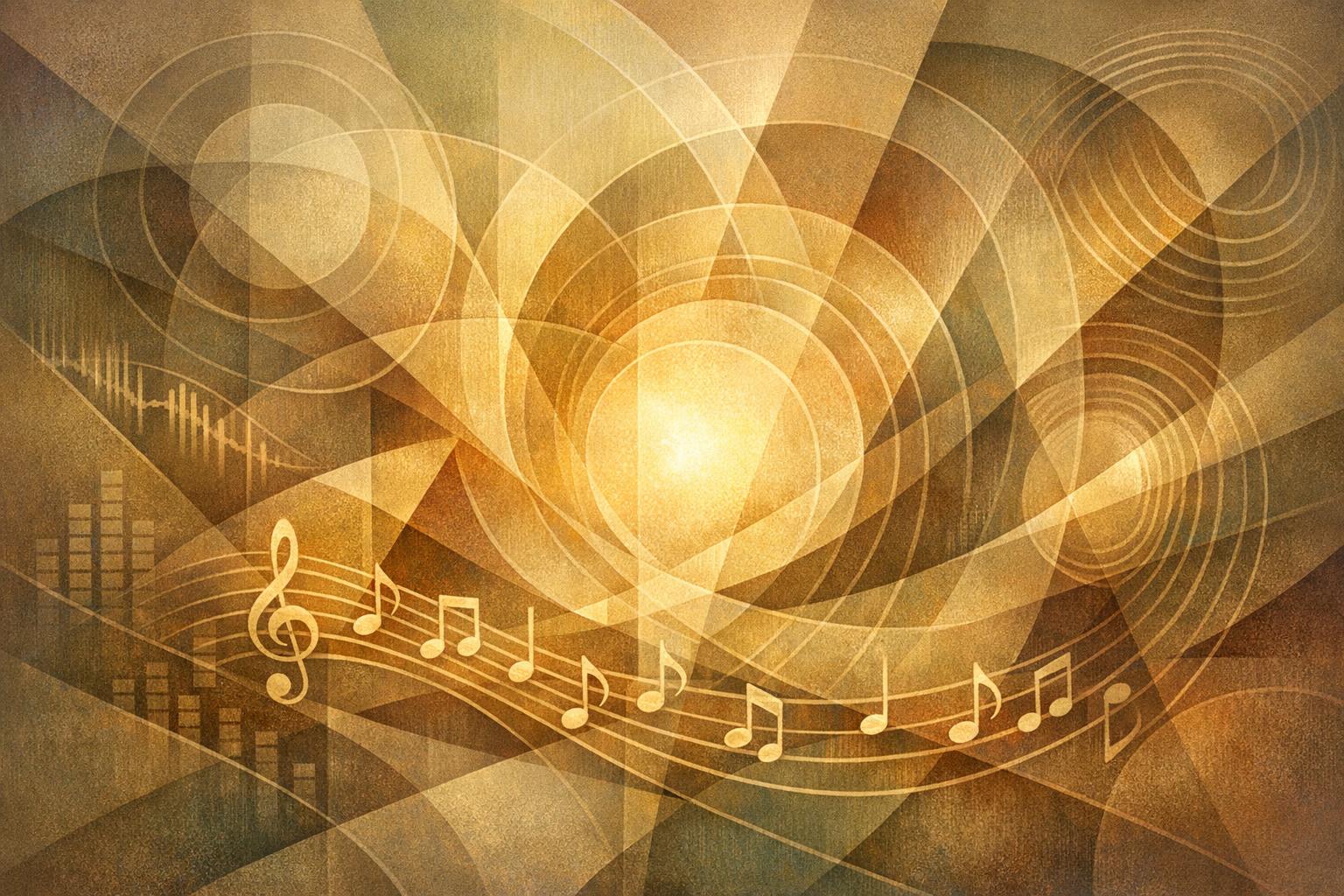 Flowing architectural lines representing music’s contribution to mind renewal and sound judgment.