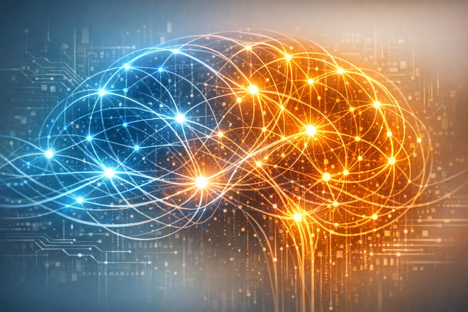Abstract neural network with glowing pathways symbolizing enhanced cognitive functions through strategic gaming
