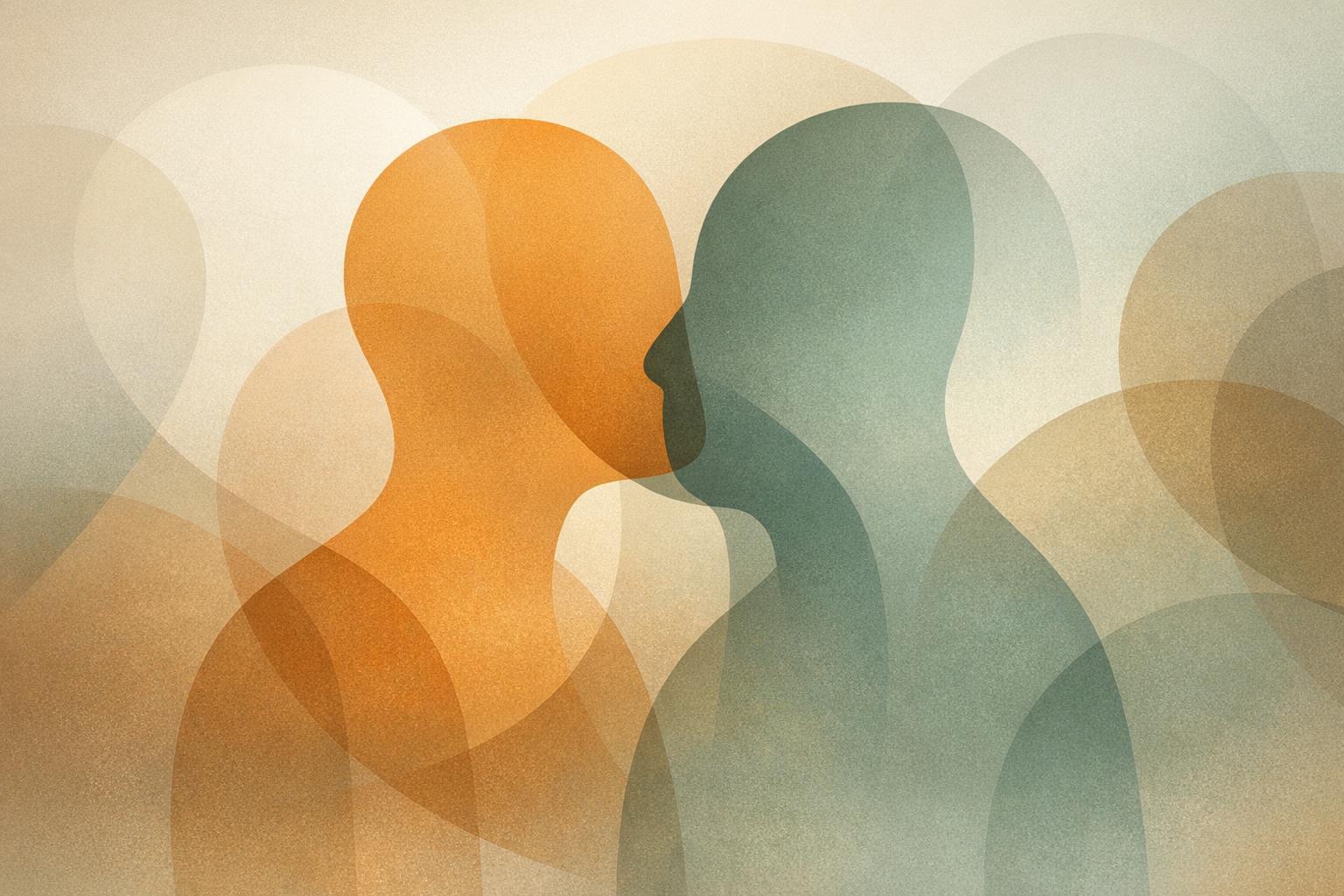 Abstract shapes representing interpersonal space intrusion, illustrating outward behavior versus inner nature.
