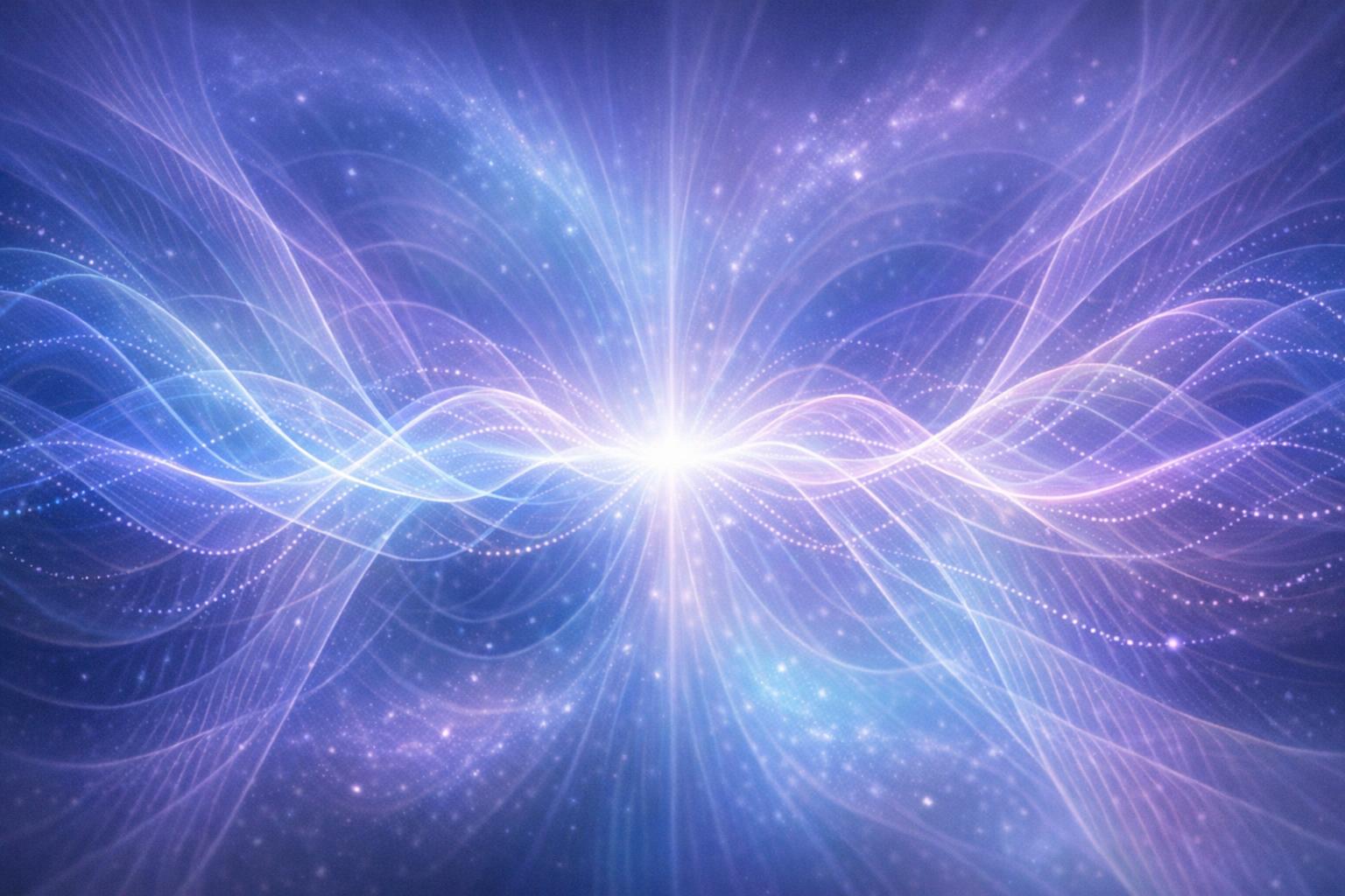 Abstract depiction of overlapping energy waves in blue and violet hues representing vibrational resonance  
