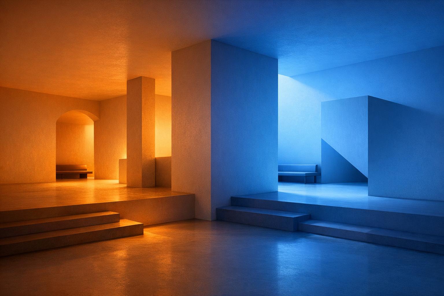 Sunlit airy interior with water features symbolizing balanced energy and well-being through vibration