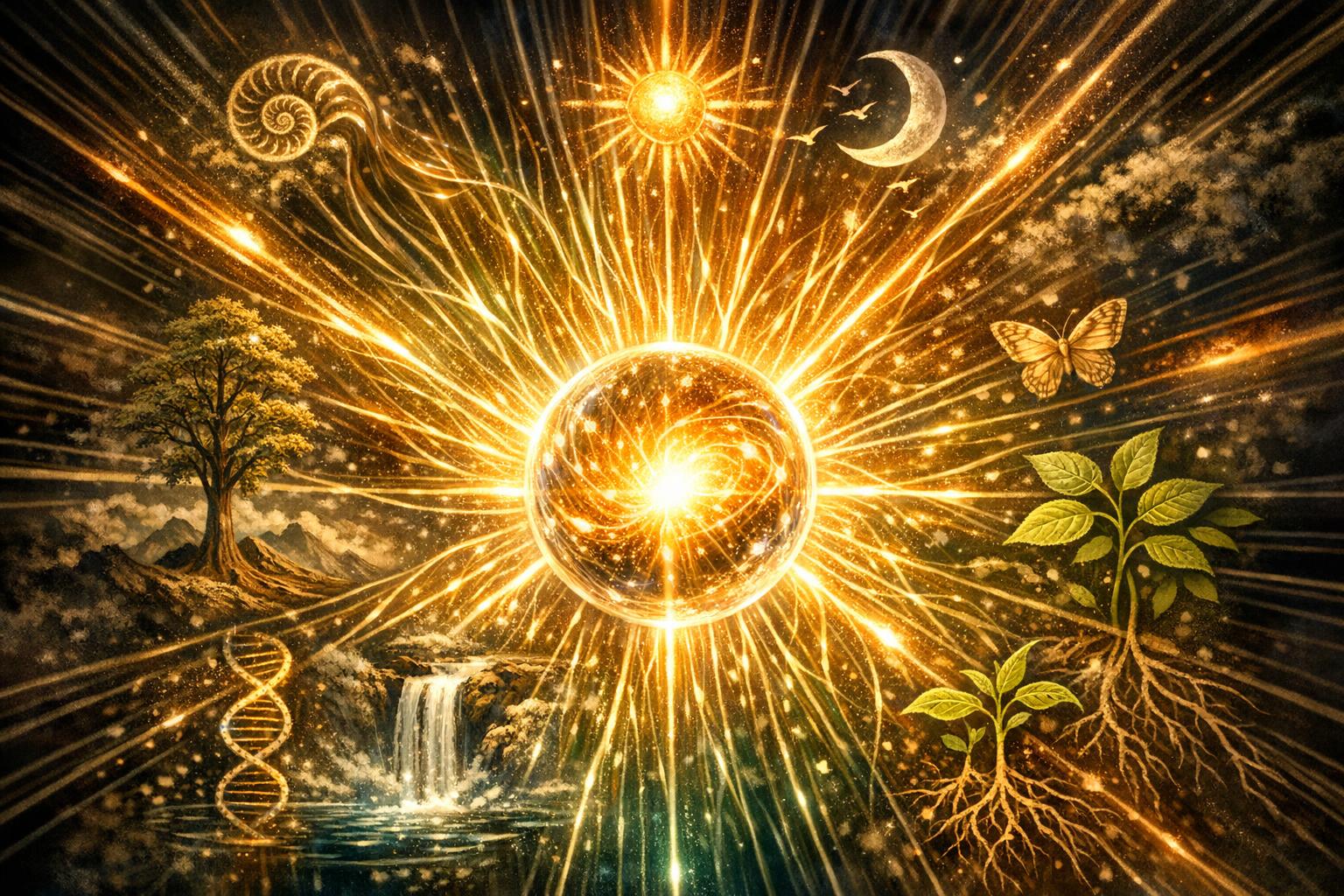 Interlocking translucent geometric shapes symbolizing insight and intellectual clarity against a calm gradient background  
