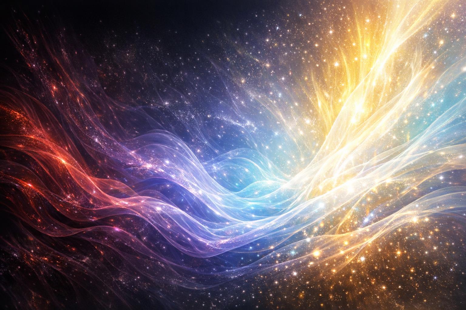 Abstract network of lines and colors depicting the interrelation of thoughts and emotions affecting spiritual vibration.